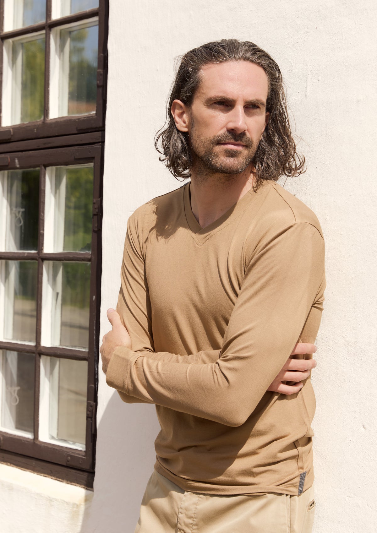 CARL BY STEFFENSEN COPENHAGEN T-SHIRT V-AUSSCHNITT LANGARM - 1021C T-SHIRTS CAMEL 815