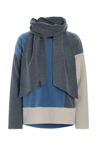 BLUSE PATCH MIT SCHAL - 1412 - DUSTY BLUE/KIT/GREY