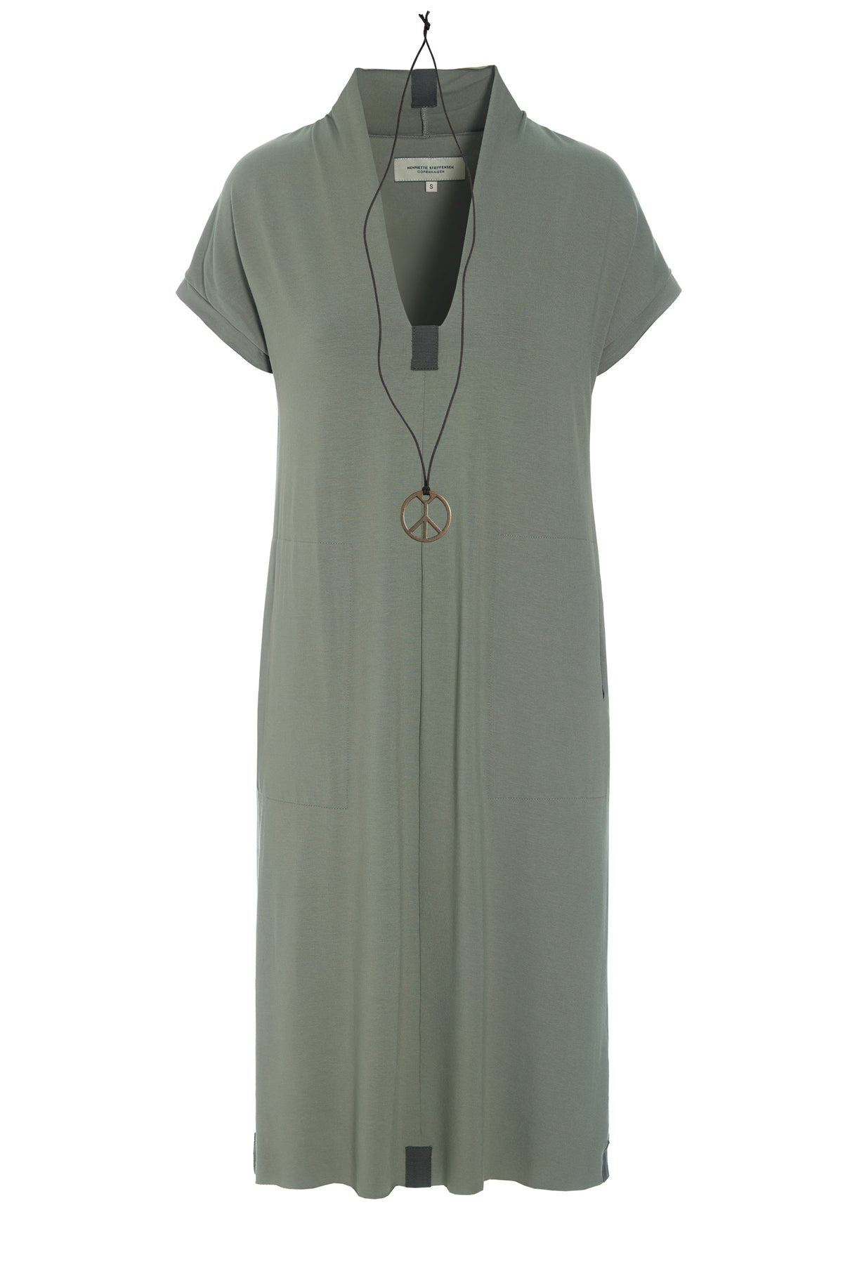 HENRIETTE STEFFENSEN COPENHAGEN KLEID V-AUSSCHNITT - 98068 KJOLER DUSTY GREEN 609