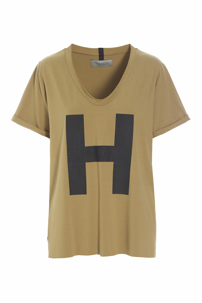 HENRIETTE STEFFENSEN COPENHAGEN BLUSE V-AUSSCHNITT DRUCK - 96082H T-SHIRTS OLIVE 655