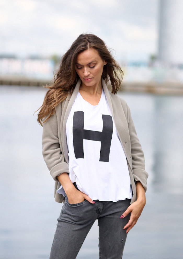HENRIETTE STEFFENSEN COPENHAGEN BLUSE V-AUSSCHNITT DRUCK - 96082H T-SHIRTS WHITE 816