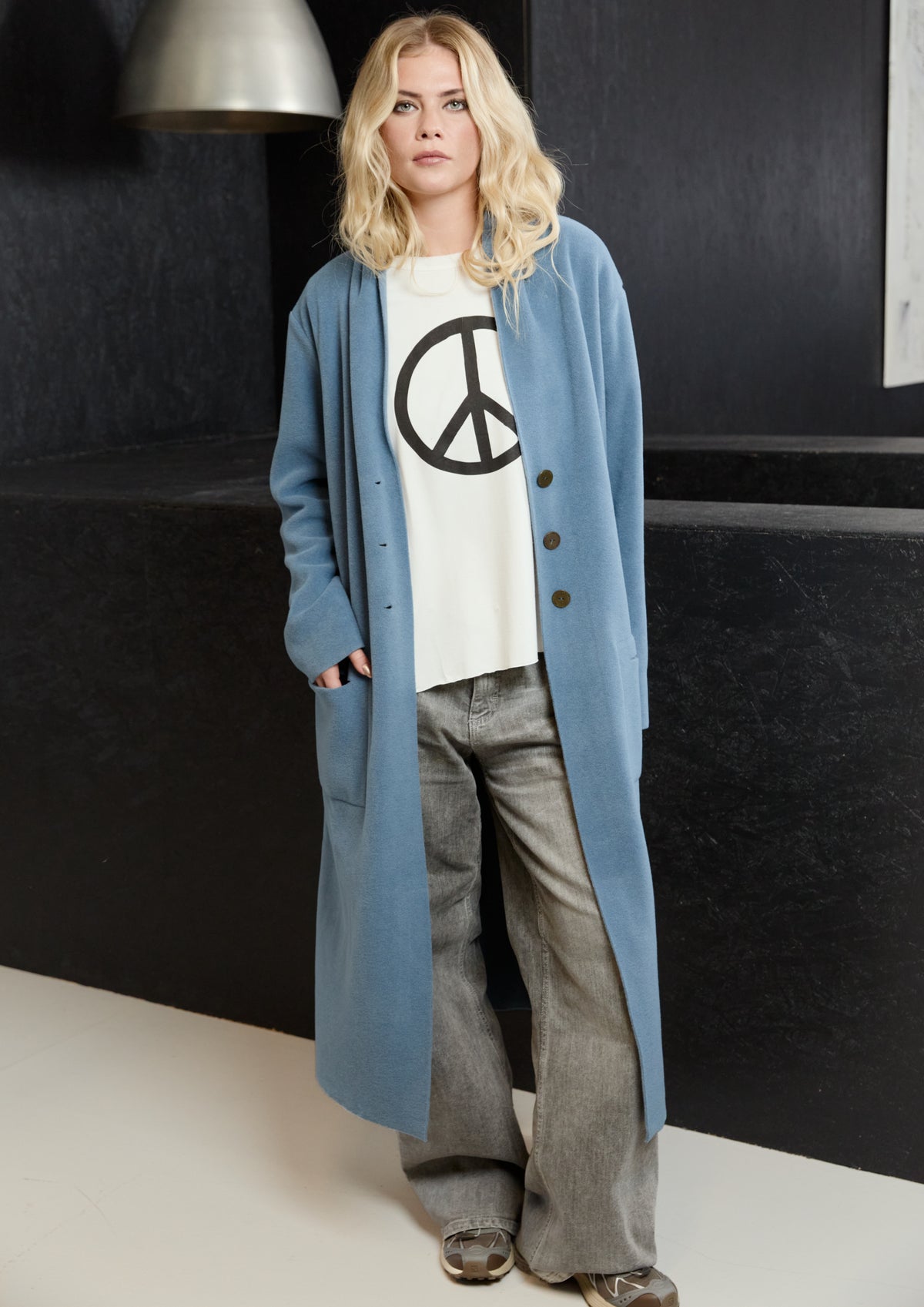 HENRIETTE STEFFENSEN COPENHAGEN LANGER CARDIGAN - 7162 CARDIGANS DUSTY BLUE 794
