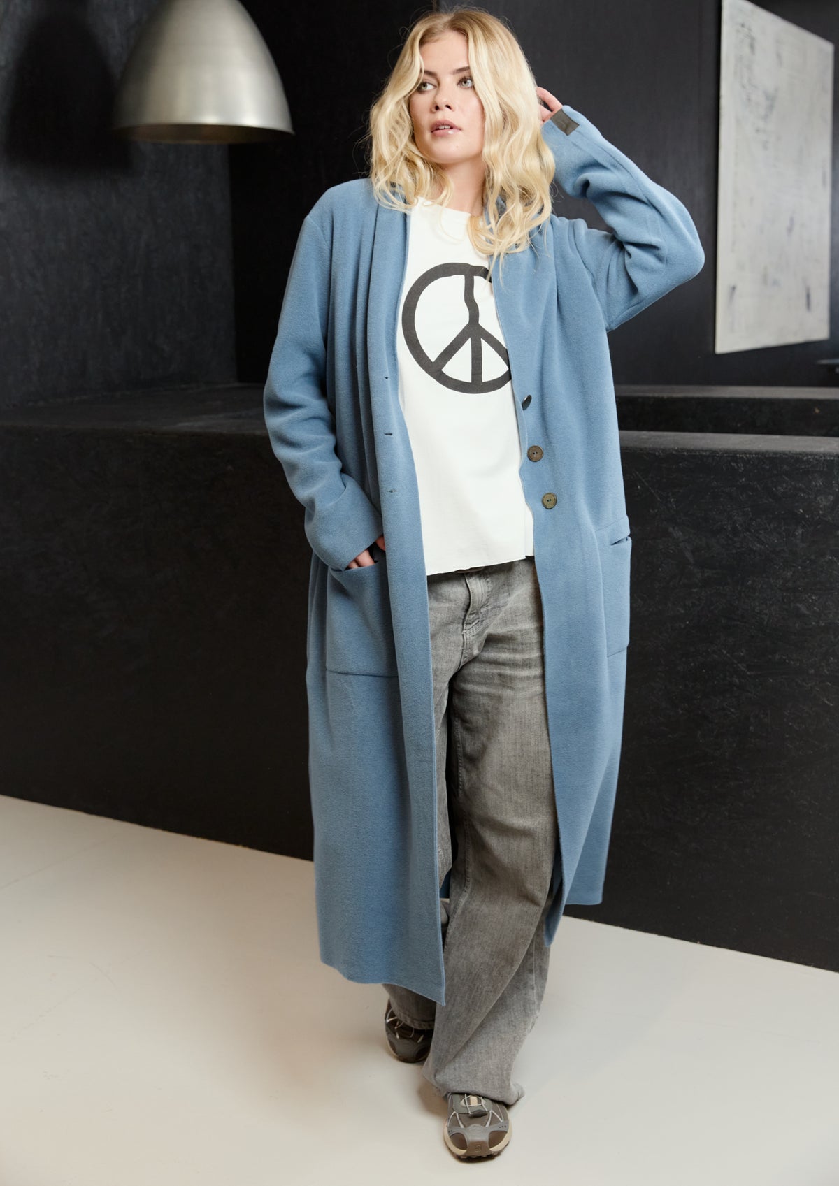 HENRIETTE STEFFENSEN COPENHAGEN LANGER CARDIGAN - 7162 CARDIGANS DUSTY BLUE 794