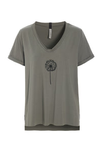 V-NECK TEE FLOWER - 96105 FLOWER - DUSTY GREEN
